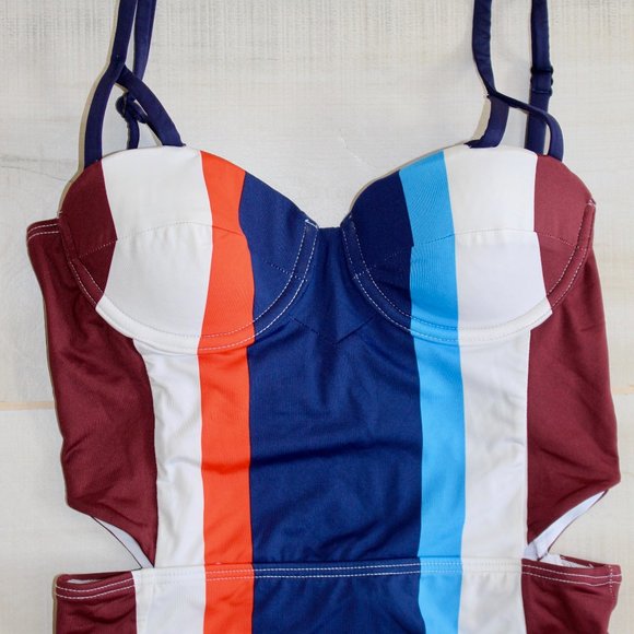 Anthropologie Mei L'ange One Piece Striped Cut Out Swim Low Back Underwire Sz S - Picture 5 of 5